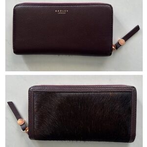 Radley London Witley Pony Calf Hair Dark Brown Burgundy Zip Around Wallet NWT